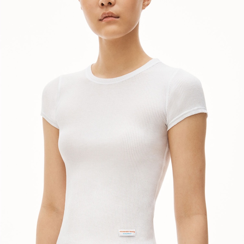Alexander Wang White Ribbed Short Sleeve Tee